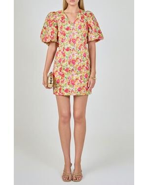 Endless Rose Floral Print Puff Sleeve Minidress - Multicolor