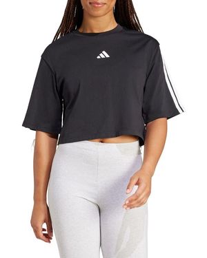 adidas 3-Stripes Cropped Cotton T-Shirt - Black