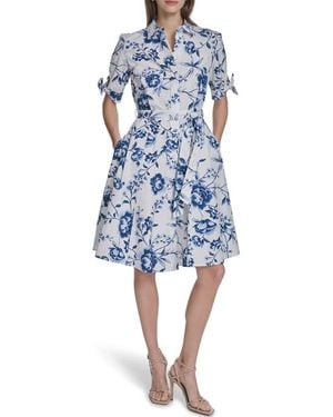 Calvin Klein Short Sleeve Cotton Shirtdress - Blue