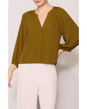 MELLODAY Luxe Crepe Three-Quarter Sleeve Top - Green