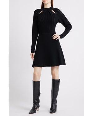 BOSS Fuccia Long Sleeve Cutout Fit & Flare Dress - Black