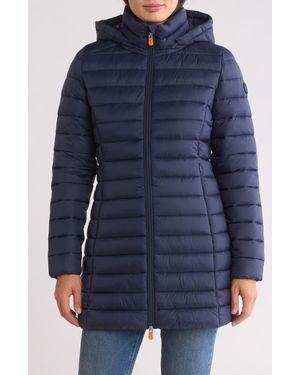 Save The Duck Cate Water Repellent Hooded Puffer Jacket - Blue