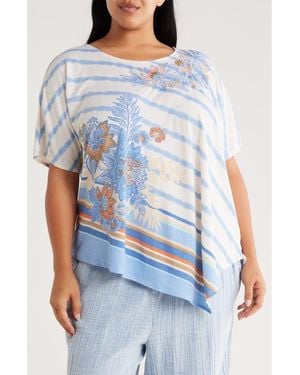 Ruby Rd. Floral Stripe Crinkle Top - Blue