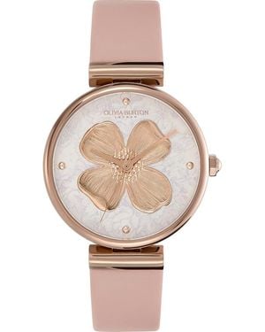 Olivia Burton Dogwood T-Bar Leather Strap Watch, 36Mm - Metallic