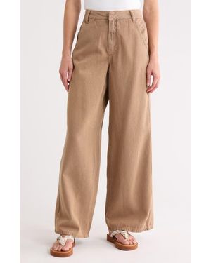 dress to Wide Leg Stripe Cotton Pants - Natural