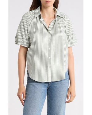 Max Studio Bubble Sleeve Boyfriend Shirt - Green