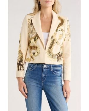 L'Agence Noely Beaded Dragon Cropped Blazer - Natural