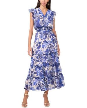 Halogen® Ruffle Sleeve Smocked Waist Tiered Maxi Dress - Blue