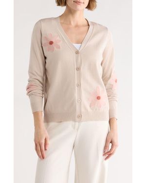 DR2 by Daniel Rainn Floral Appliqué V-Neck Cardigan - Natural
