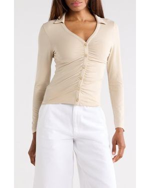 Rag & Bone Lucy Ruched Polo Button-Up Shirt - White
