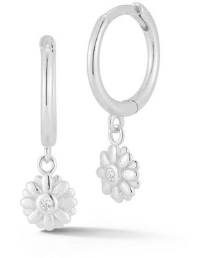 Glaze Jewelry Cubic Zirconia Flower Huggie Hoop Earrings - White