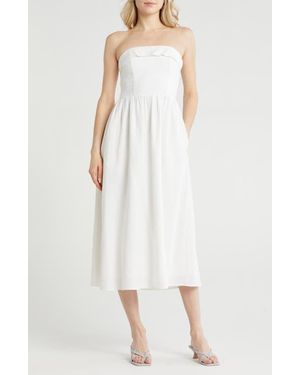Wayf Strapless Linen Blend Midi Dress - White