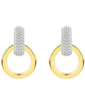 Gabi Rielle Two-Tone Cubic Zirconia Doorknocker Earrings - Metallic