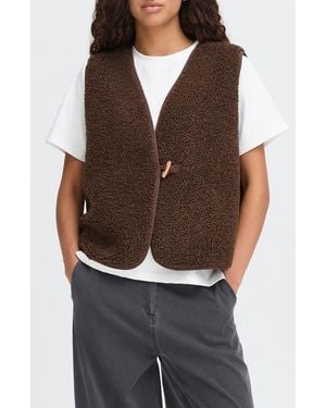 Ichi Faux Shearling Vest - Brown