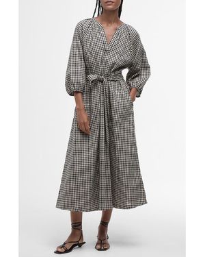 Barbour Suri Gingham Cotton & Linen Midi Dress - Gray