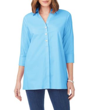 Foxcroft Pamela Stretch Button-Up Tunic - Blue