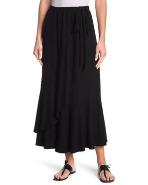 Go Couture Faux Wrap Midi Skirt - Black