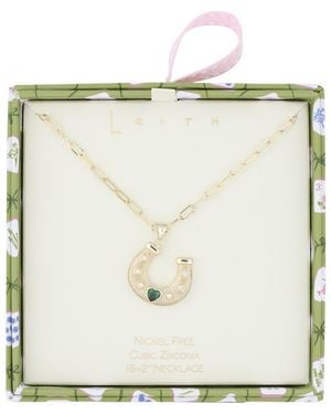 Leith Cubic Zirconia Horseshoe Pendant Necklace - Metallic