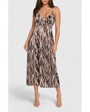Bebe Printed Chiffon Maxi Dress - Brown