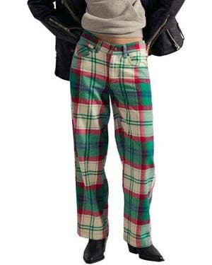 Free People Cheers Plaid High Waist Pants - Green