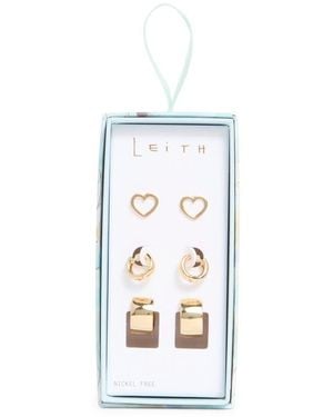 Leith 3-Pack Assorted Stud & Hoop Earrings - White