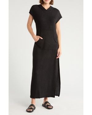 Go Couture Hooded Short Sleeve Maxi Dress - Black