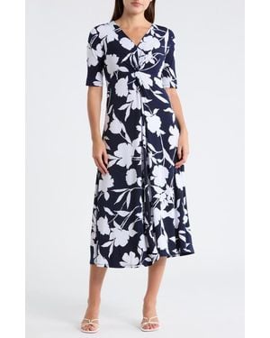 Halogen® Floral V-Neck Tie Front Maxi Dress - Blue