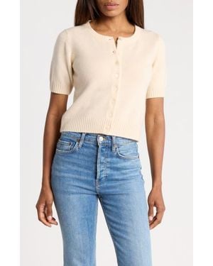 Joie Cashmere Short-Sleeve Crewneck Cardigan - Blue