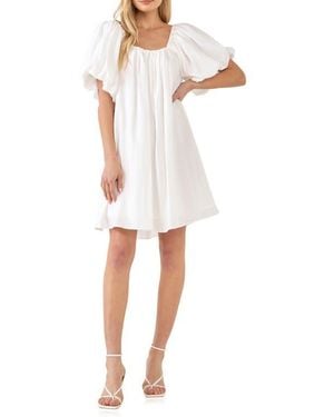 Endless Rose Pleated Puff Sleeve Cotton Blend Minidress - White