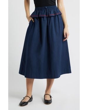 Damson Madder Sigrid Peplum Waist Midi Skirt - Blue