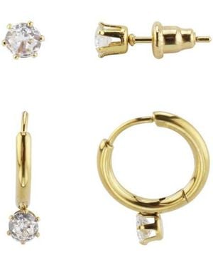 Rebel Set Of 2 Paris Cubic Zirconia Stud & Hoop Earrings - Metallic