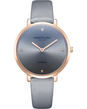 Kenneth Cole Diamond Index Leather Strap Watch, 34Mm - Gray