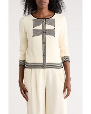 Adrianna Papell Contrast Tipped Bow Sweater - Natural