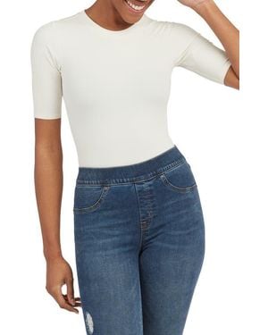 Spanx Suit Yourself Ribbed Crew Neck Short Sleeve Smoother Bodysuit - White