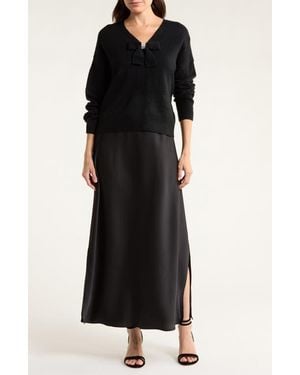 Halogen® Rhinestone Bow Sweater With Slipdress - Black