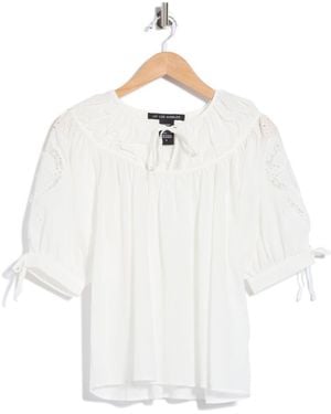Forgotten Grace Eyelet Cotton Top With Tie Sleeves - White