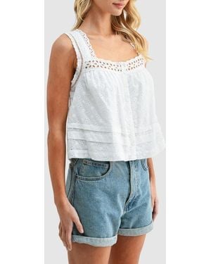 Lush Embroidered Eyelet Button Front Top - Blue