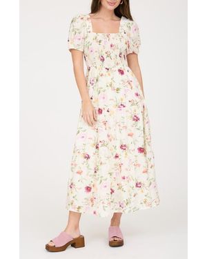 AUGUST SKY Smocked Midi Dress - Natural