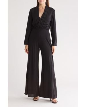 Go Couture Surplice V-Neck Long Sleeve Jumpsuit - Black