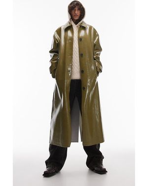 TOPSHOP Vinyl Long Coat - Green