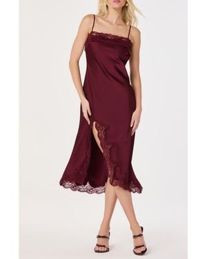 Astr Mauresa Lace Trim Satin Slipdress - Red