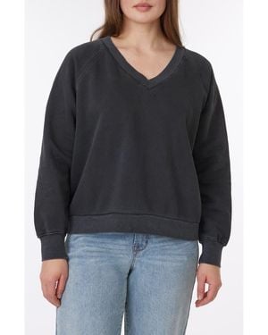 C&C California Delilah Sunwashed Fleece V-Neck Sweatshirt - Black