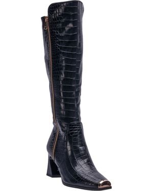 Ninety Union London Croc Embossed Knee High Boot - Black