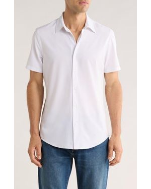 14th & Union Short Sleeve Performance Woven Button-Up Shirt - White