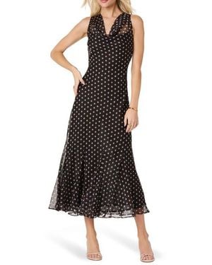 Astr Donabelle Polkadot Cowl Neck Midi Dress - Black