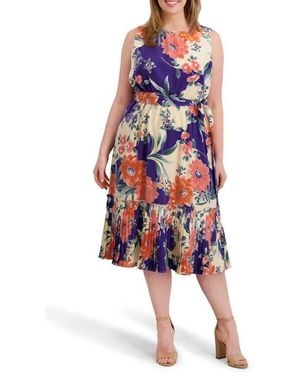 Kensie Floral Sleeveless Midi Dress - Red