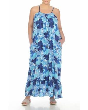 Boho Me Scoop Neck Spaghetti Strap Floral Print Maxi Dress - Blue