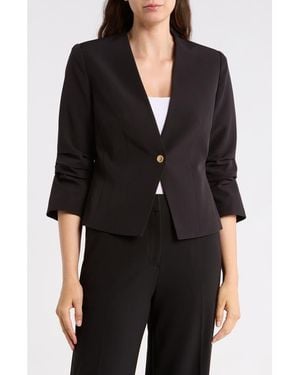 Gemma Jane Ruched Sleeve One-Button Blazer - Black