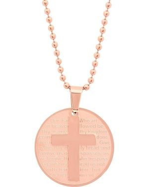 Steeltime Lord's Prayer Cross Pendant Necklace - Pink