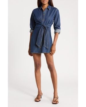 GOOD AMERICAN Tie Waist Denim Mini Shirtdress - Blue